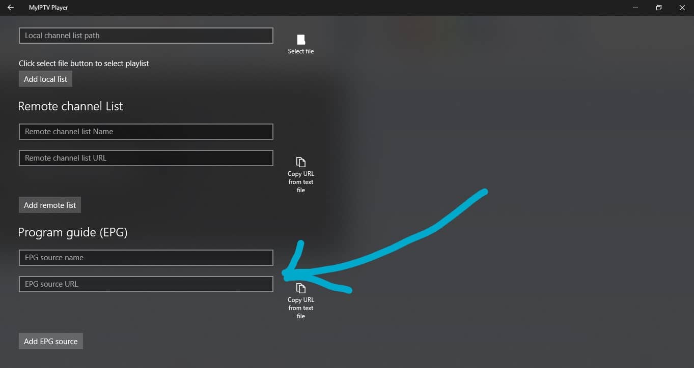 EPG Source Configuration