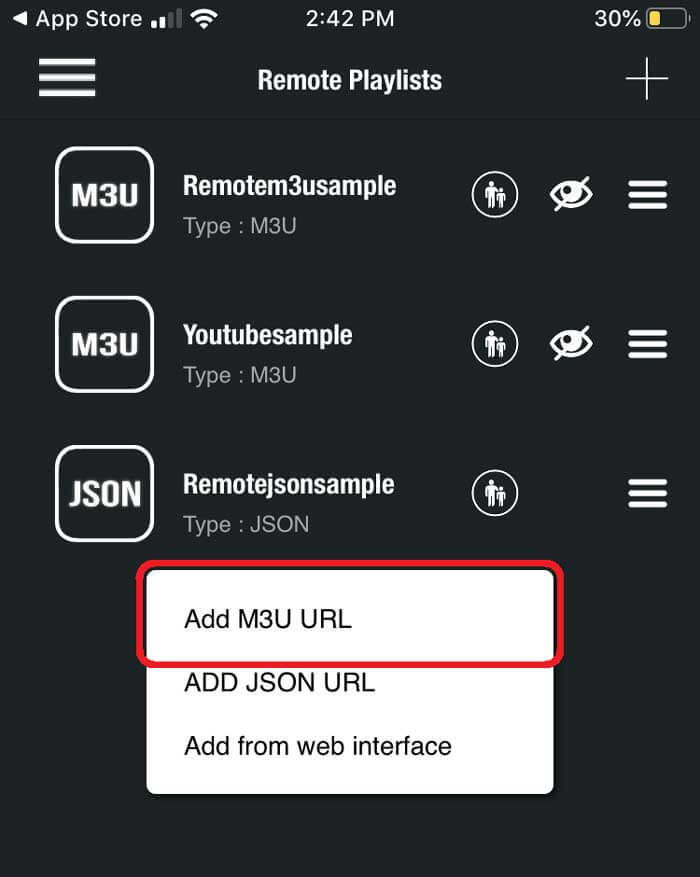 Choosing M3U URL option