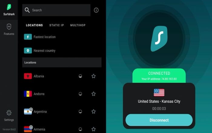 Surfshark VPN App on Firestick