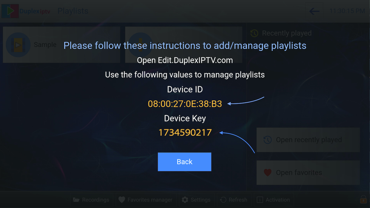 DuplexPlay Device ID and Device Key